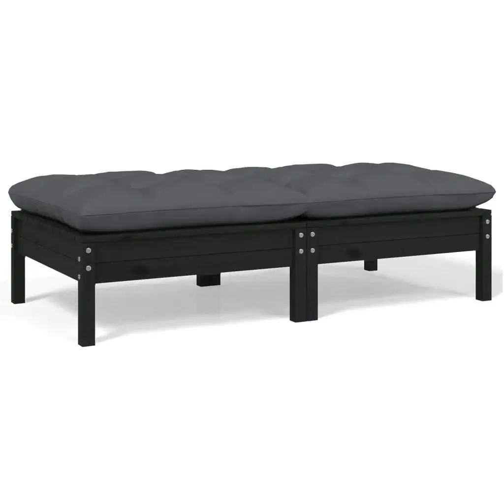 2-Seater Garden Sofa with Cushions Black Solid Pinewood 806662