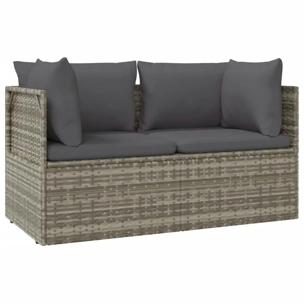 2-Seater Garden Sofa with Cushions Grey Poly Rattan 318673