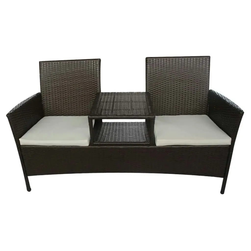 2-Seater Garden Sofa with Tea Table Poly Rattan Brown 42843