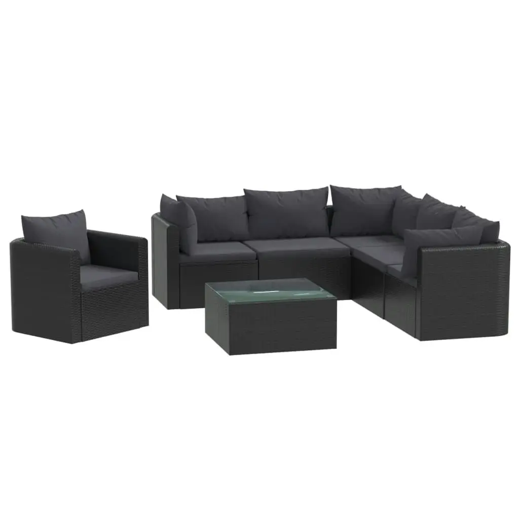 7 Piece Garden Lounge Set with Cushions Poly Rattan Black 46552