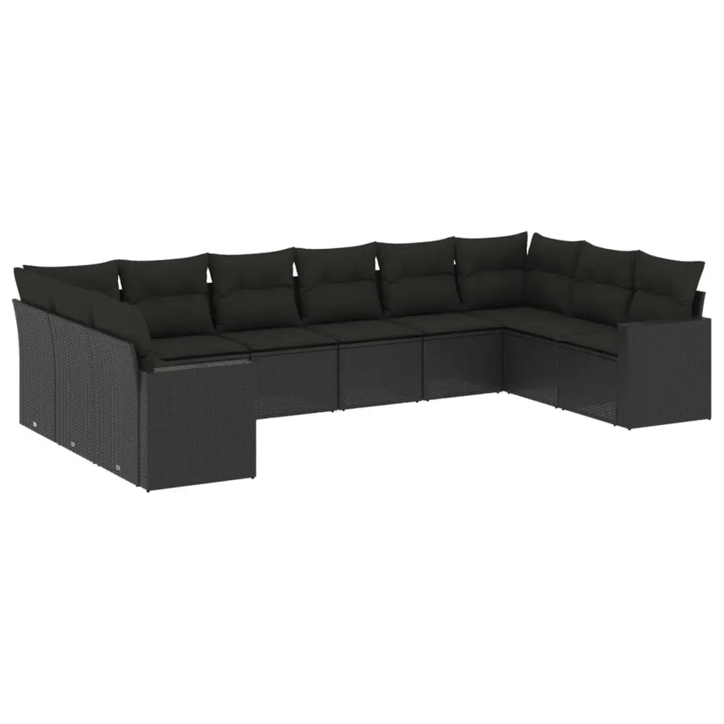 10 Piece Garden Sofa Set with Cushions Black Poly Rattan 3251802