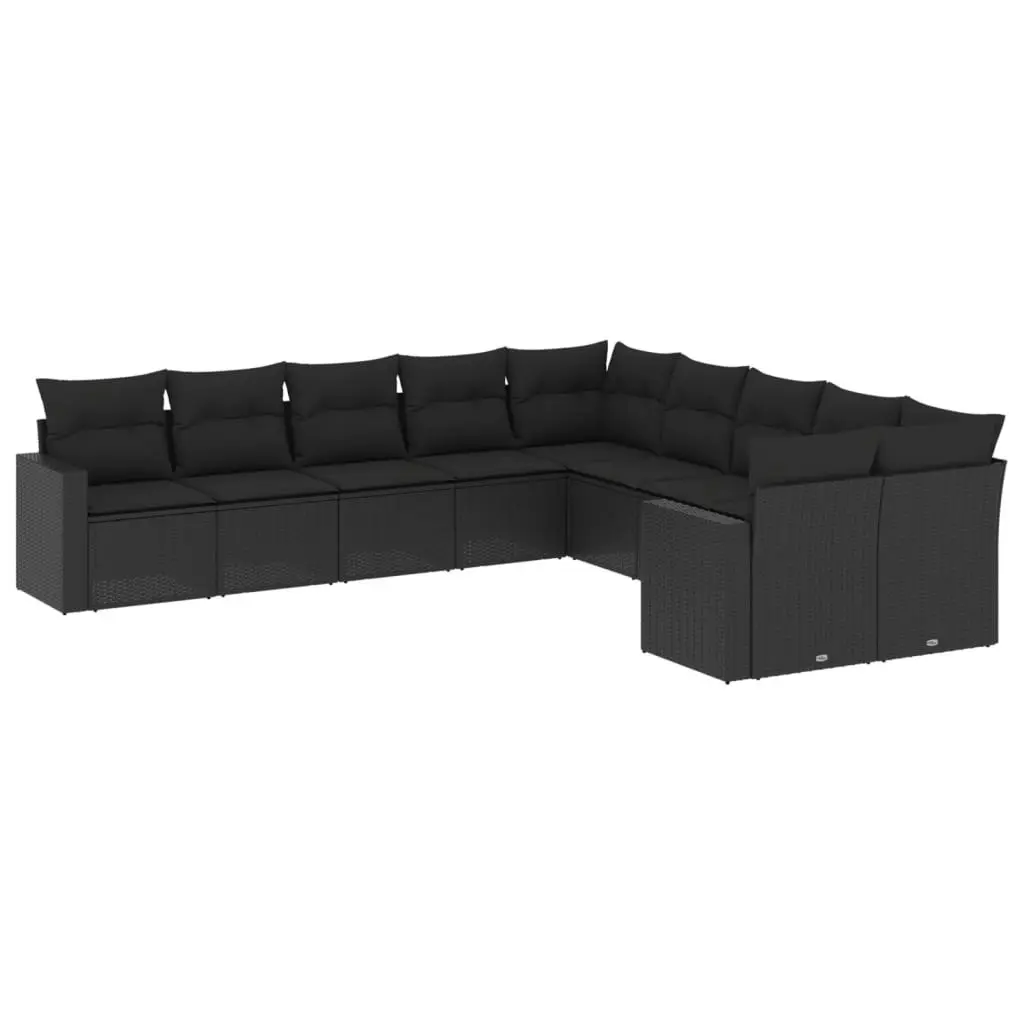 10 Piece Garden Sofa Set with Cushions Black Poly Rattan 3251842