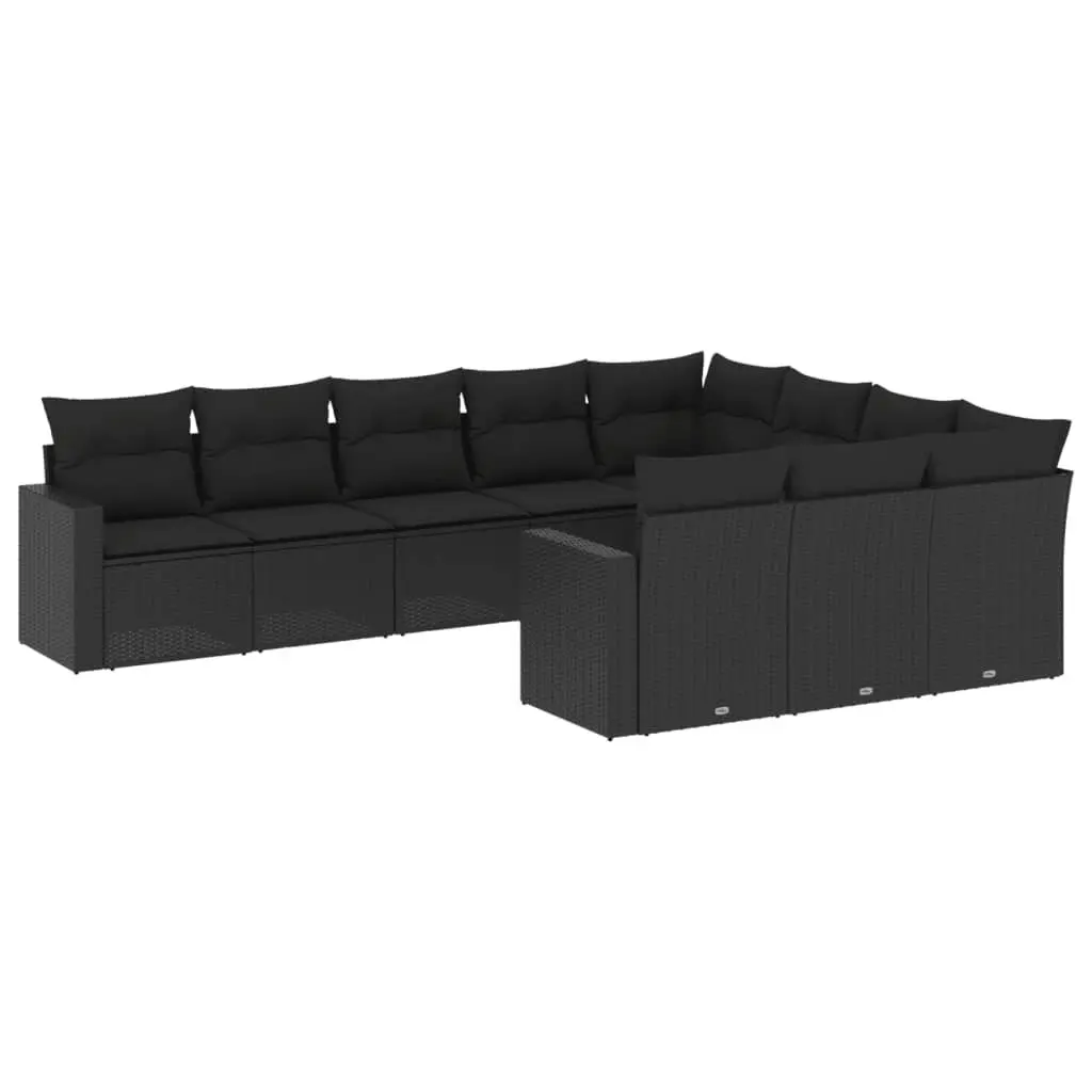 10 Piece Garden Sofa Set with Cushions Black Poly Rattan 3251822