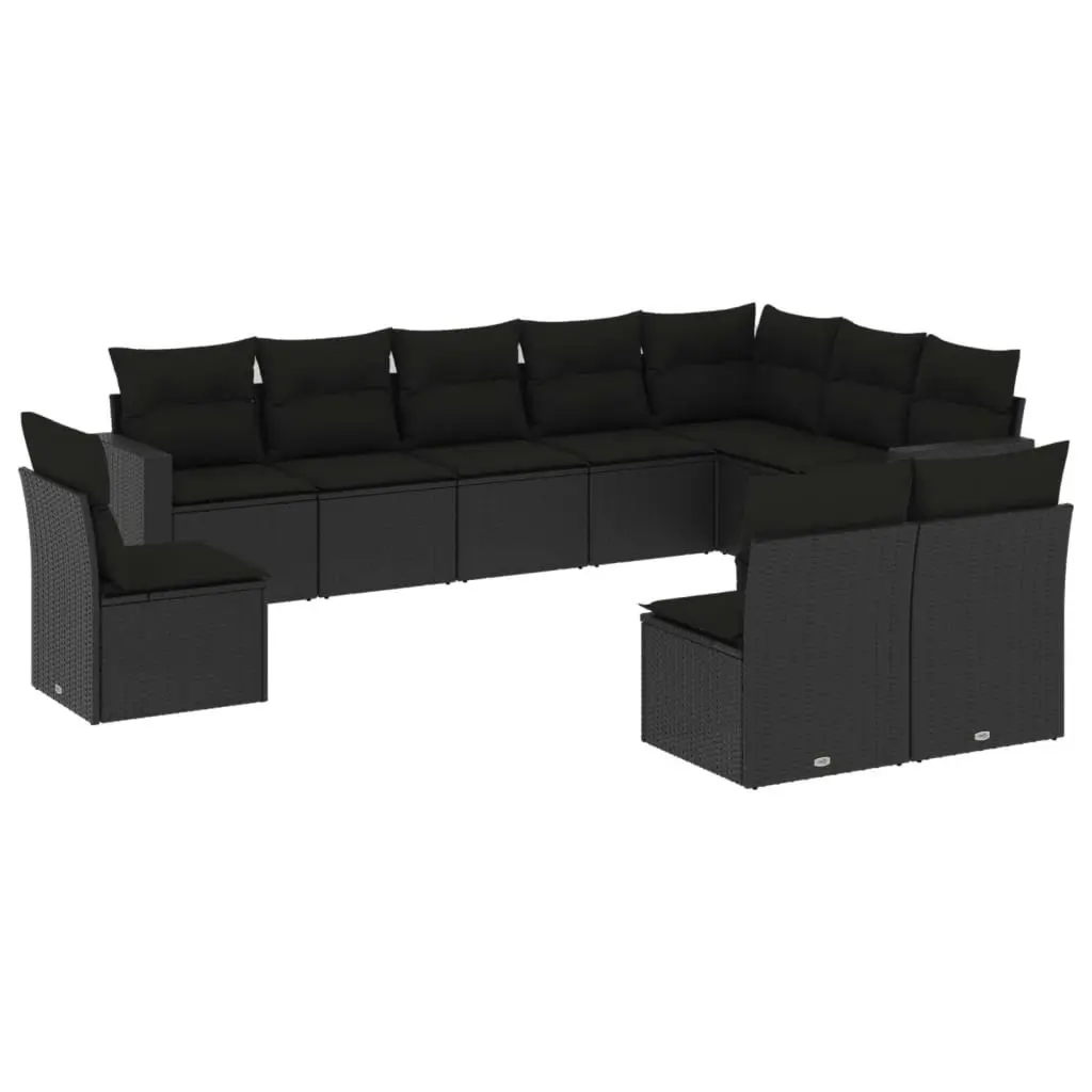 10 Piece Garden Sofa Set with Cushions Black Poly Rattan 3251442