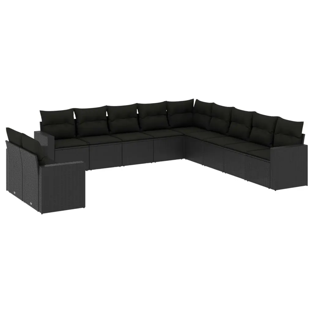 11 Piece Garden Sofa Set with Cushions Black Poly Rattan 3251522