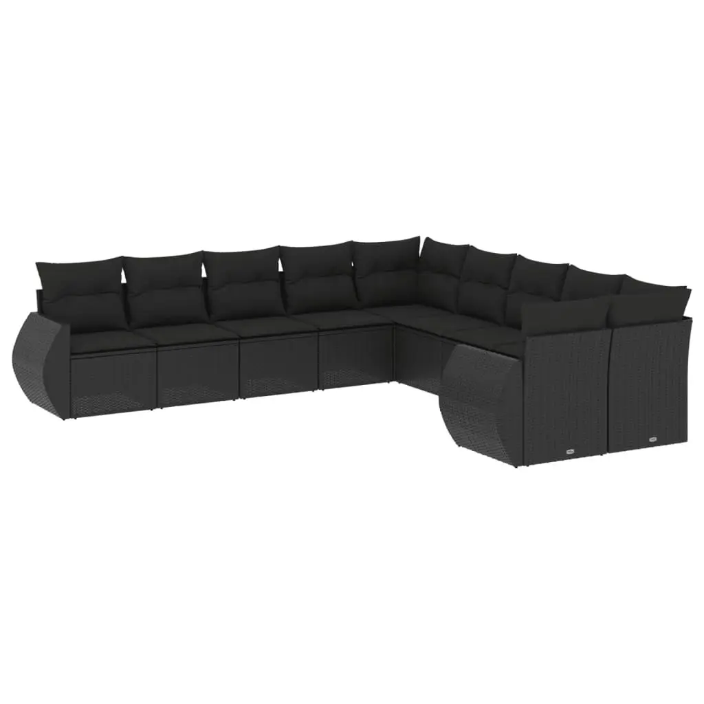 10 Piece Garden Sofa Set with Cushions Black Poly Rattan 3221904