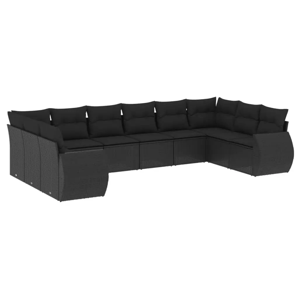 10 Piece Garden Sofa Set with Cushions Black Poly Rattan 3221864