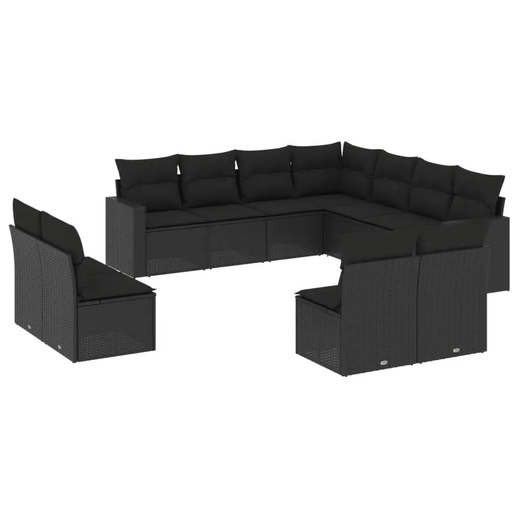 11 Piece Garden Sofa Set with Cushions Black Poly Rattan 3251462