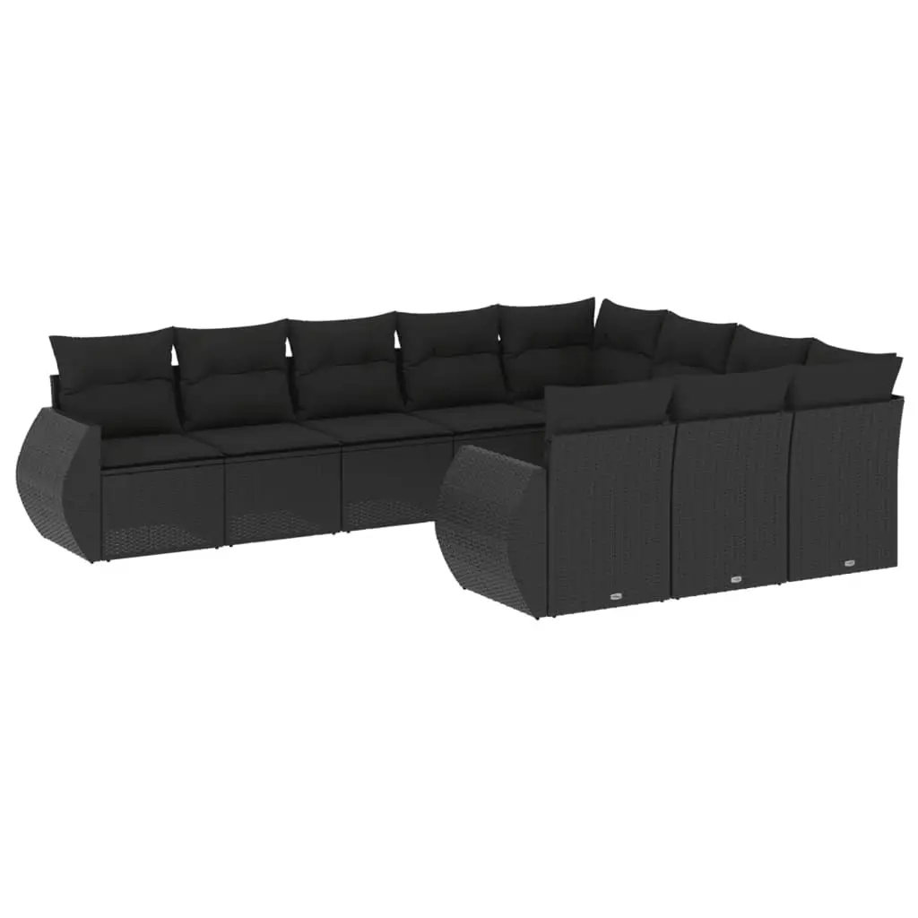 10 Piece Garden Sofa Set with Cushions Black Poly Rattan 3221884