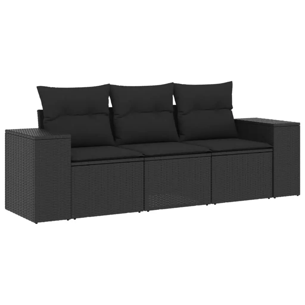 3 Piece Garden Sofa Set with Cushions Black Poly Rattan 3222254