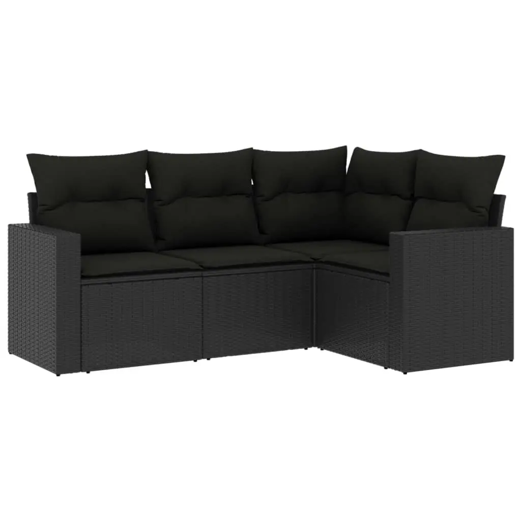 4 Piece Garden Sofa Set with Cushions Black Poly Rattan 3251242