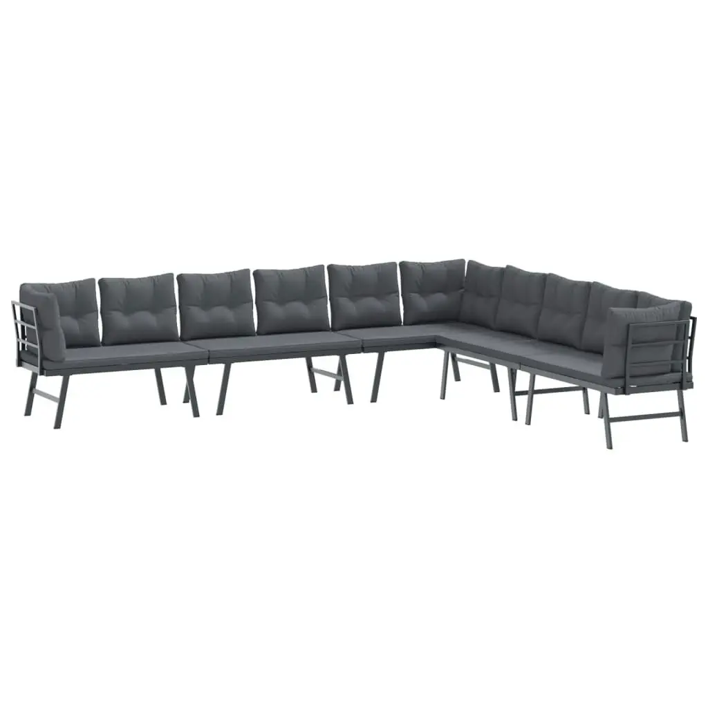 4 Piece Garden Benches with Cushions Black Powder-coated Steel 3283713