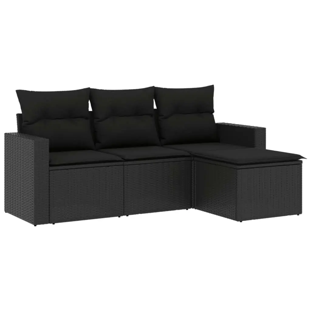 4 Piece Garden Sofa Set with Cushions Black Poly Rattan 3251202