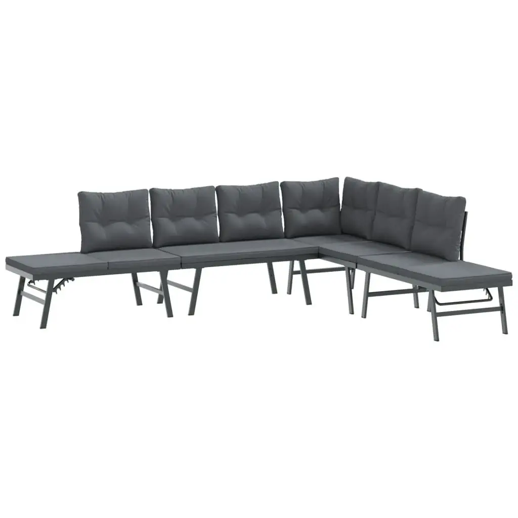 4 Piece Garden Benches with Cushions Black Powder-coated Steel 3283721