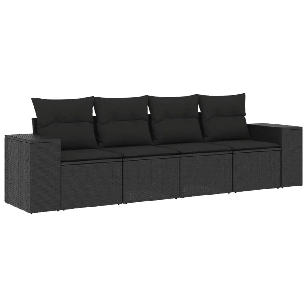 4 Piece Garden Sofa Set with Cushions Black Poly Rattan 3222274