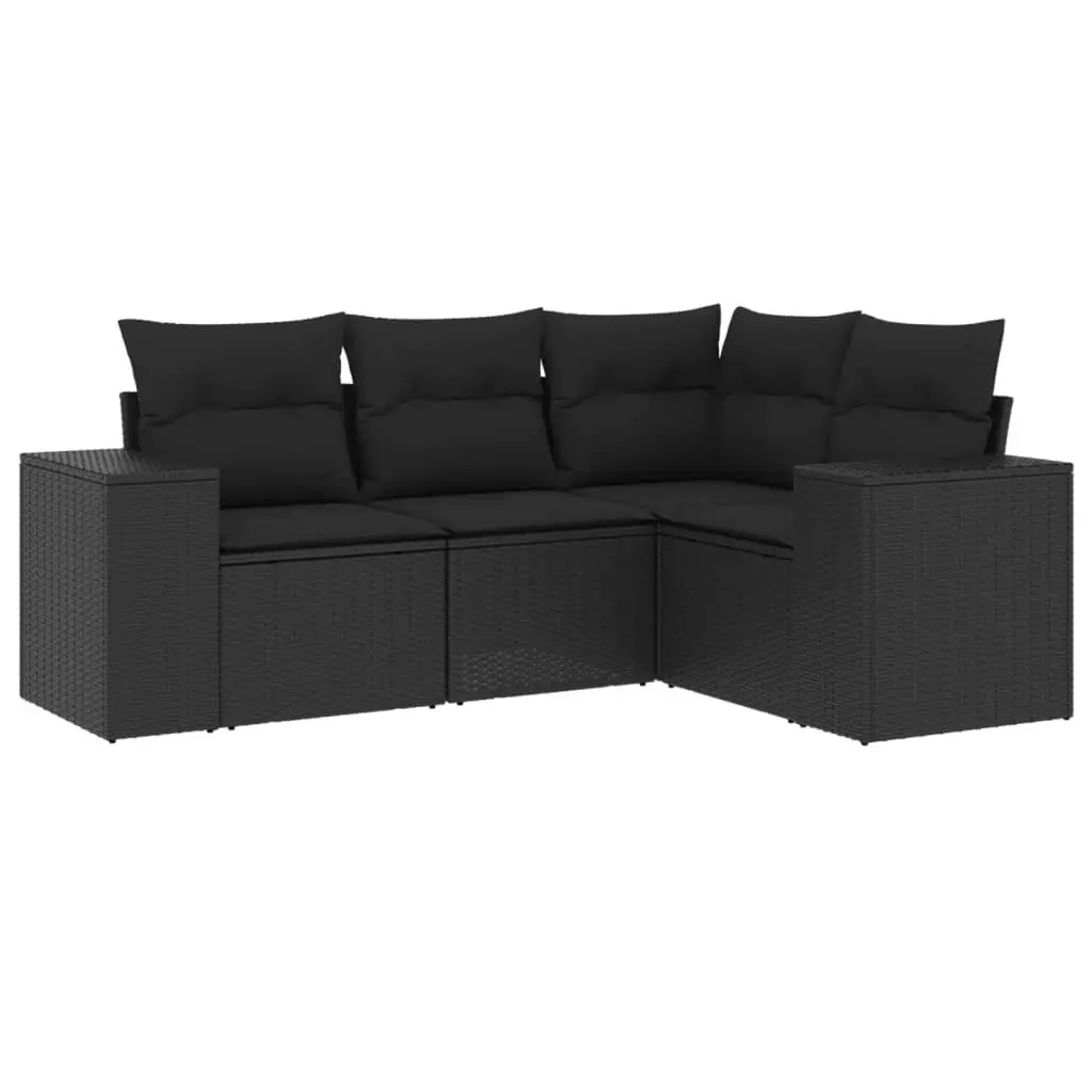 4 Piece Garden Sofa Set with Cushions Black Poly Rattan 3222504