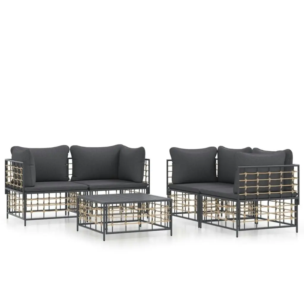 5 Piece Garden Lounge Set with Cushions Anthracite Poly Rattan 3186703