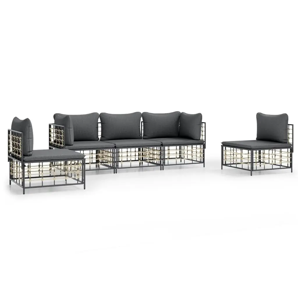 5 Piece Garden Lounge Set with Cushions Anthracite Poly Rattan 3186717