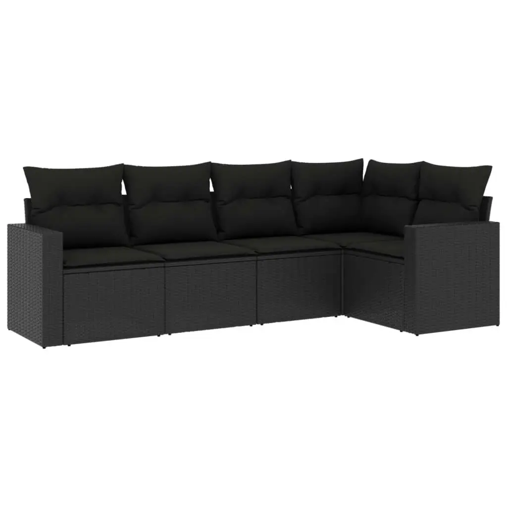 5 Piece Garden Sofa Set with Cushions Black Poly Rattan 3251262