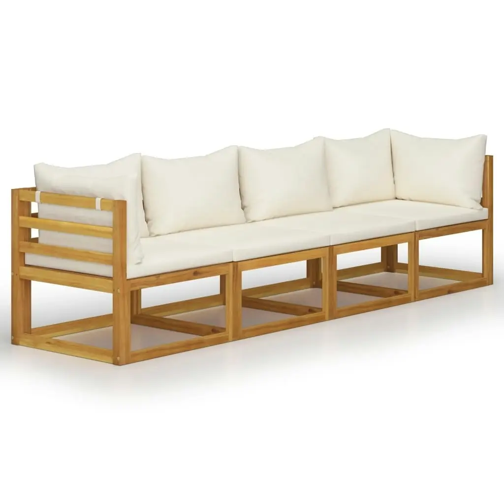 4-Seater Garden Sofa with Cushion Cream Solid Acacia Wood 3057639