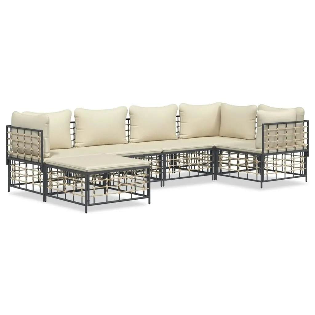 6 Piece Garden Lounge Set with Cushions Anthracite Poly Rattan 3186770