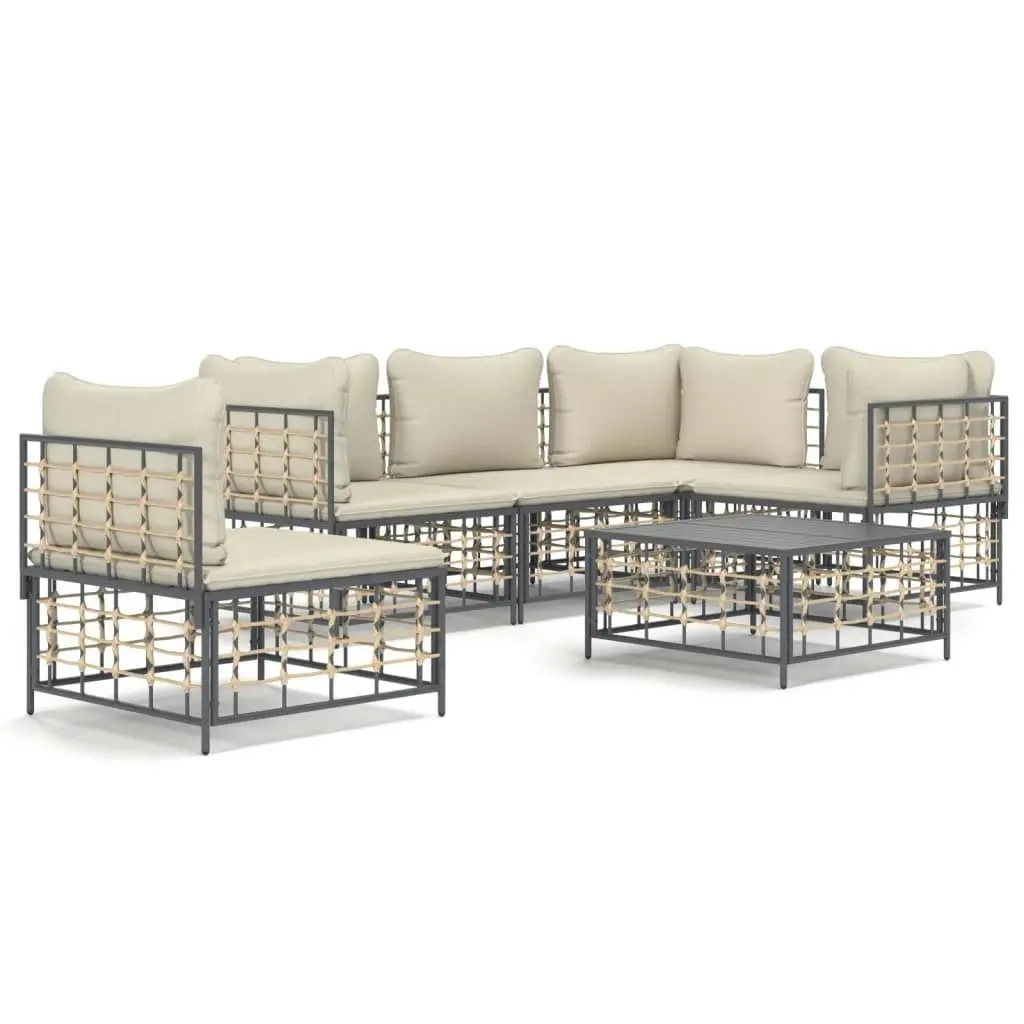 6 Piece Garden Lounge Set with Cushions Anthracite Poly Rattan 3186764