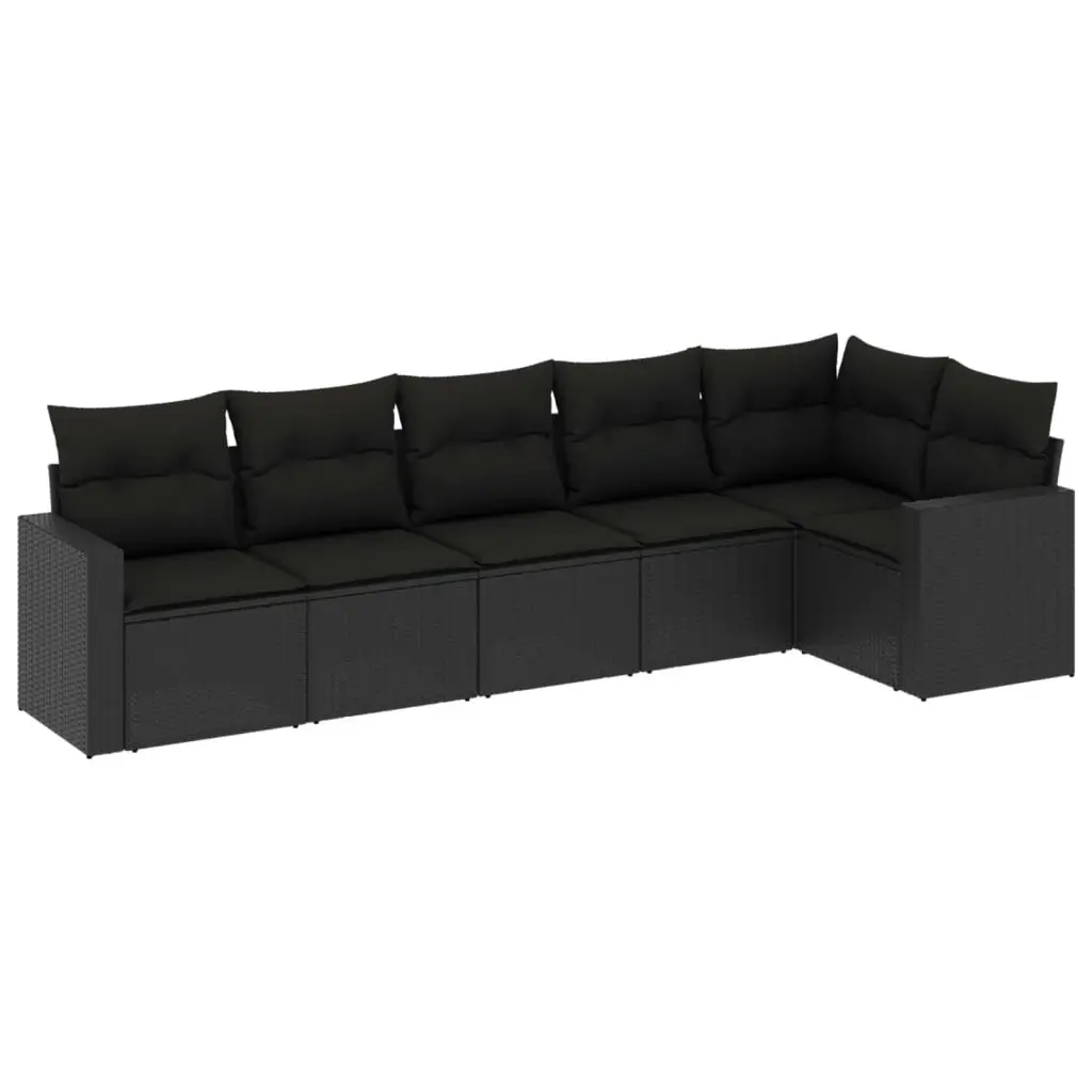 6 Piece Garden Sofa Set with Cushions Black Poly Rattan 3251322