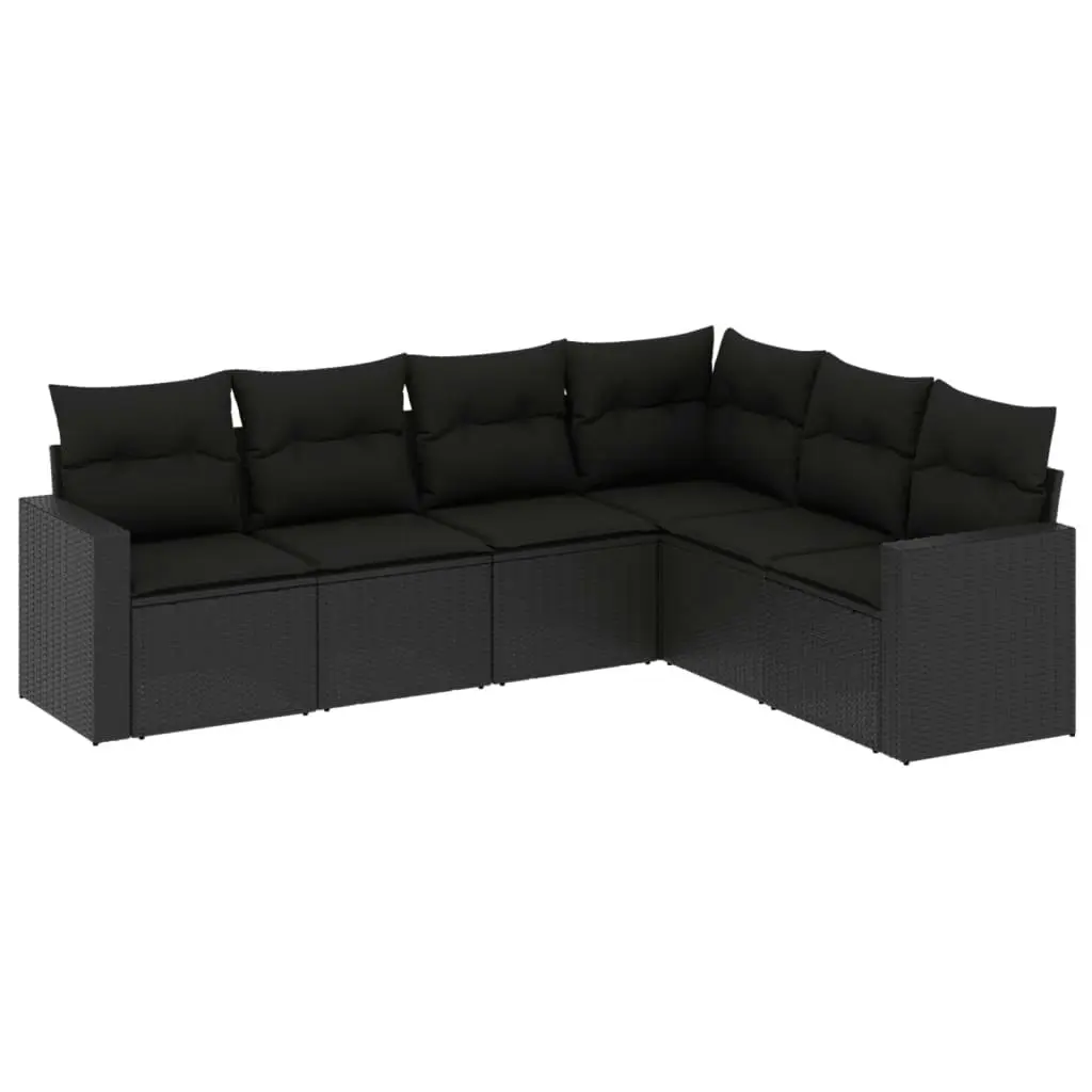 6 Piece Garden Sofa Set with Cushions Black Poly Rattan 3251342