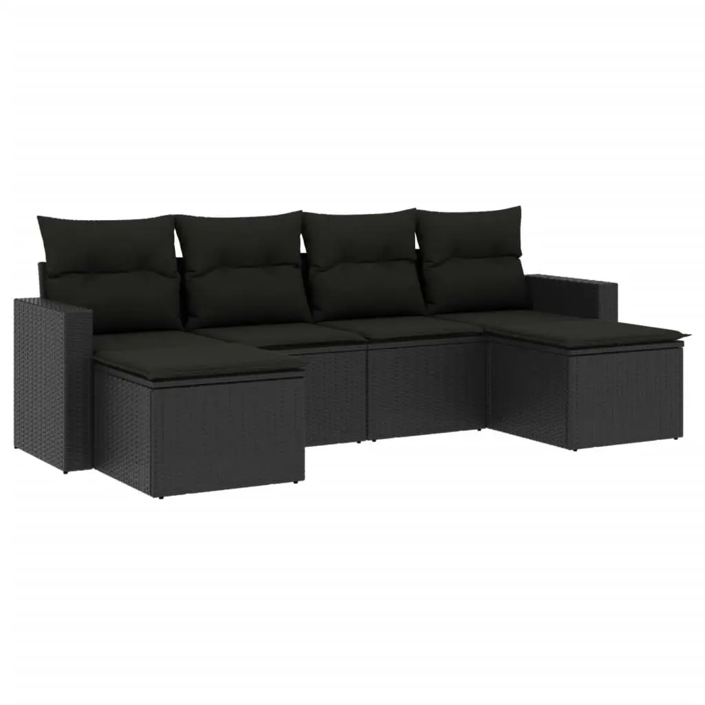 6 Piece Garden Sofa Set with Cushions Black Poly Rattan 3251652