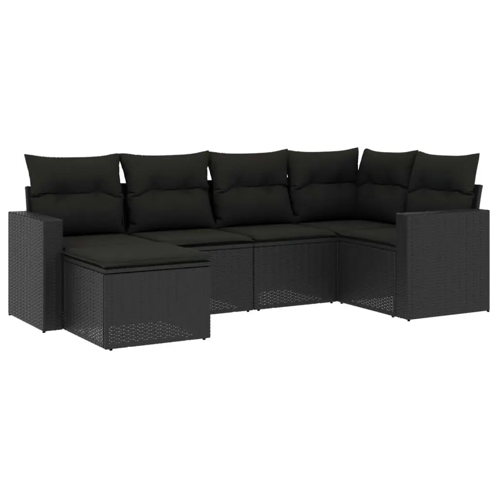 6 Piece Garden Sofa Set with Cushions Black Poly Rattan 3251592