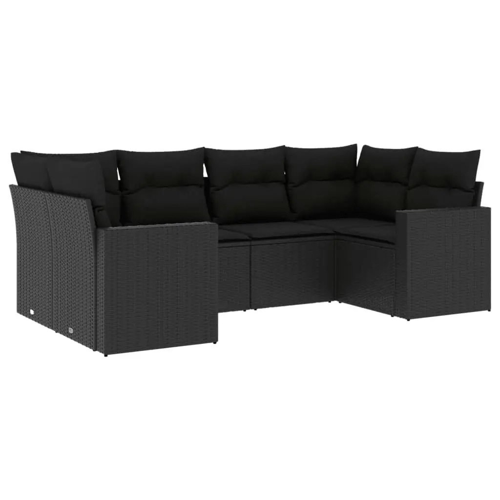 6 Piece Garden Sofa Set with Cushions Black Poly Rattan 3251712