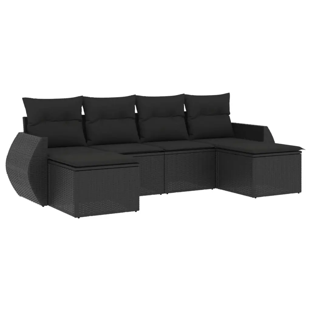 6 Piece Garden Sofa Set with Cushions Black Poly Rattan 3221714