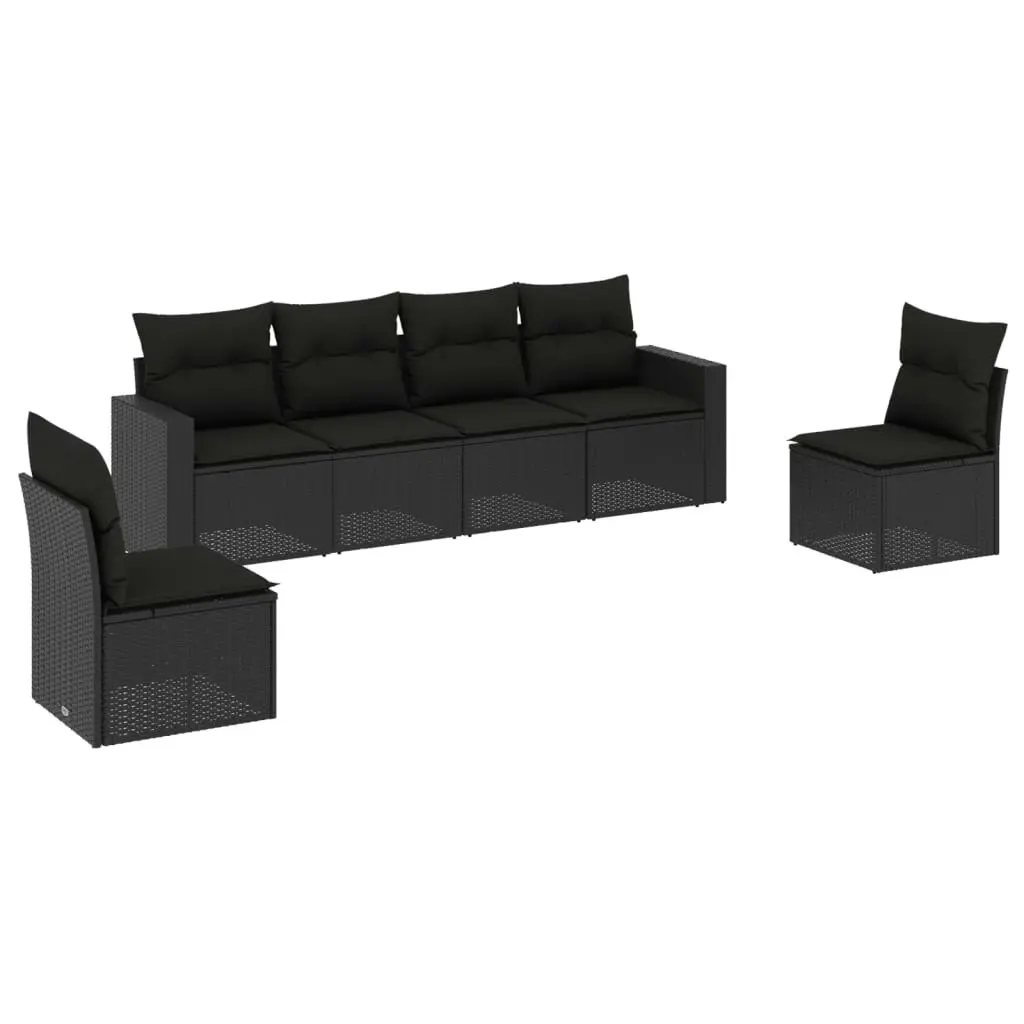 6 Piece Garden Sofa Set with Cushions Black Poly Rattan 3251142