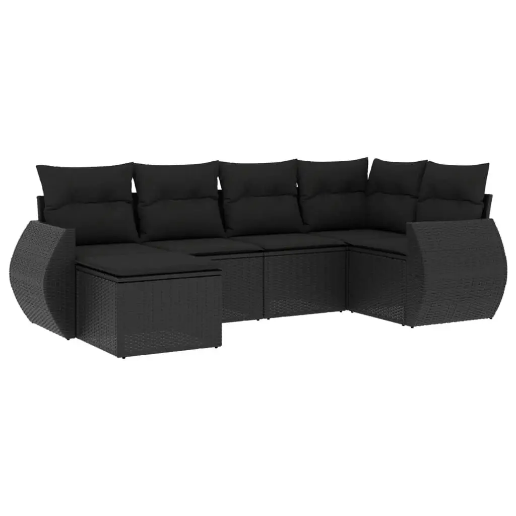 6 Piece Garden Sofa Set with Cushions Black Poly Rattan 3221654