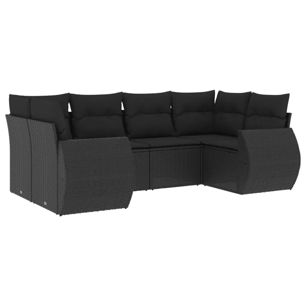 6 Piece Garden Sofa Set with Cushions Black Poly Rattan 3221774