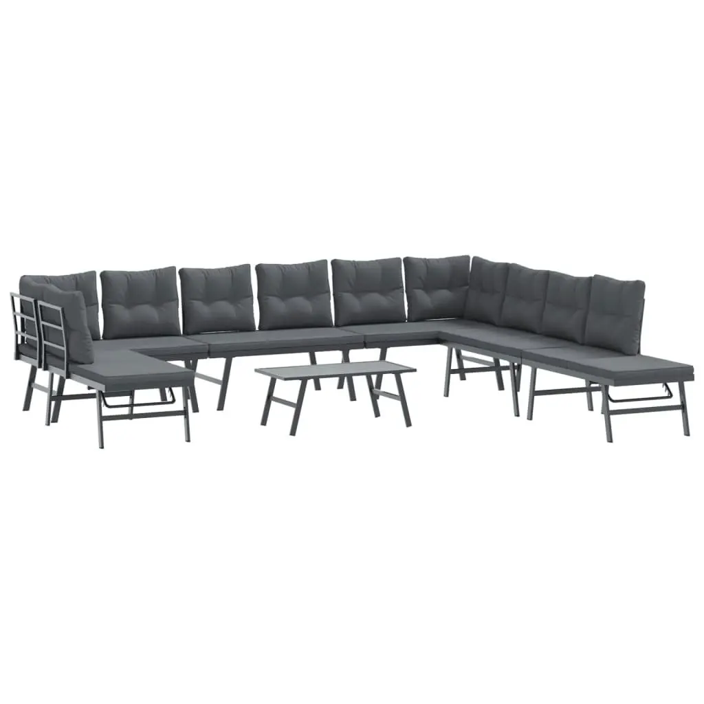 6 Piece Garden Benches with Cushions Black Powder-coated Steel 3283729