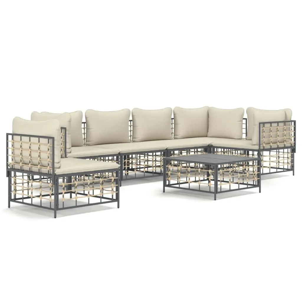 7 Piece Garden Lounge Set with Cushions Anthracite Poly Rattan 3186766