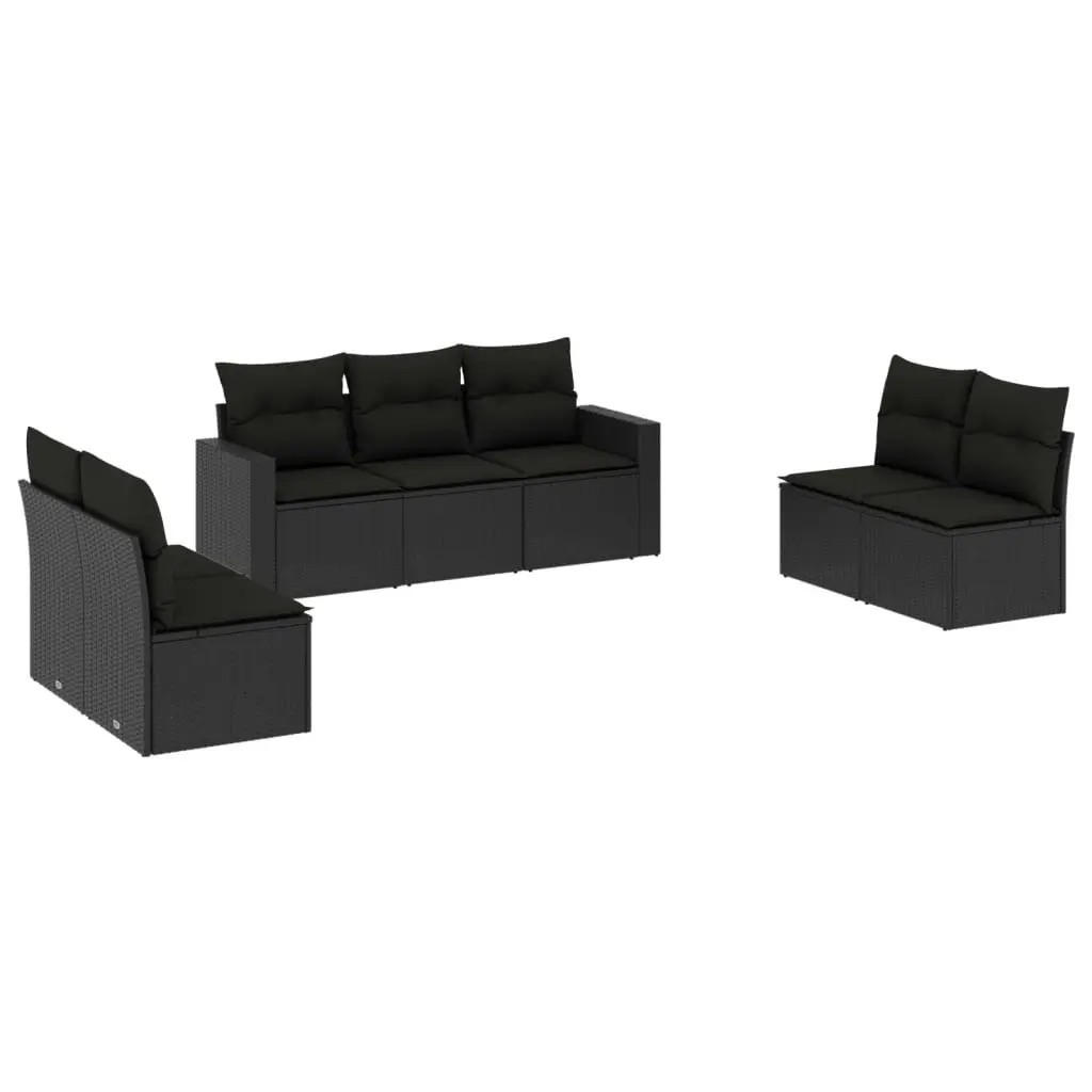 7 Piece Garden Sofa Set with Cushions Black Poly Rattan 3251162