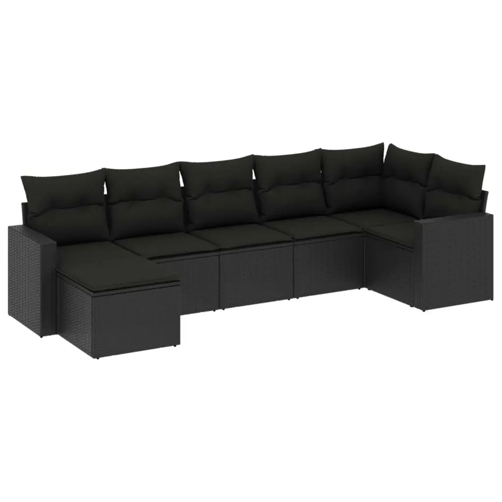 7 Piece Garden Sofa Set with Cushions Black Poly Rattan 3251612