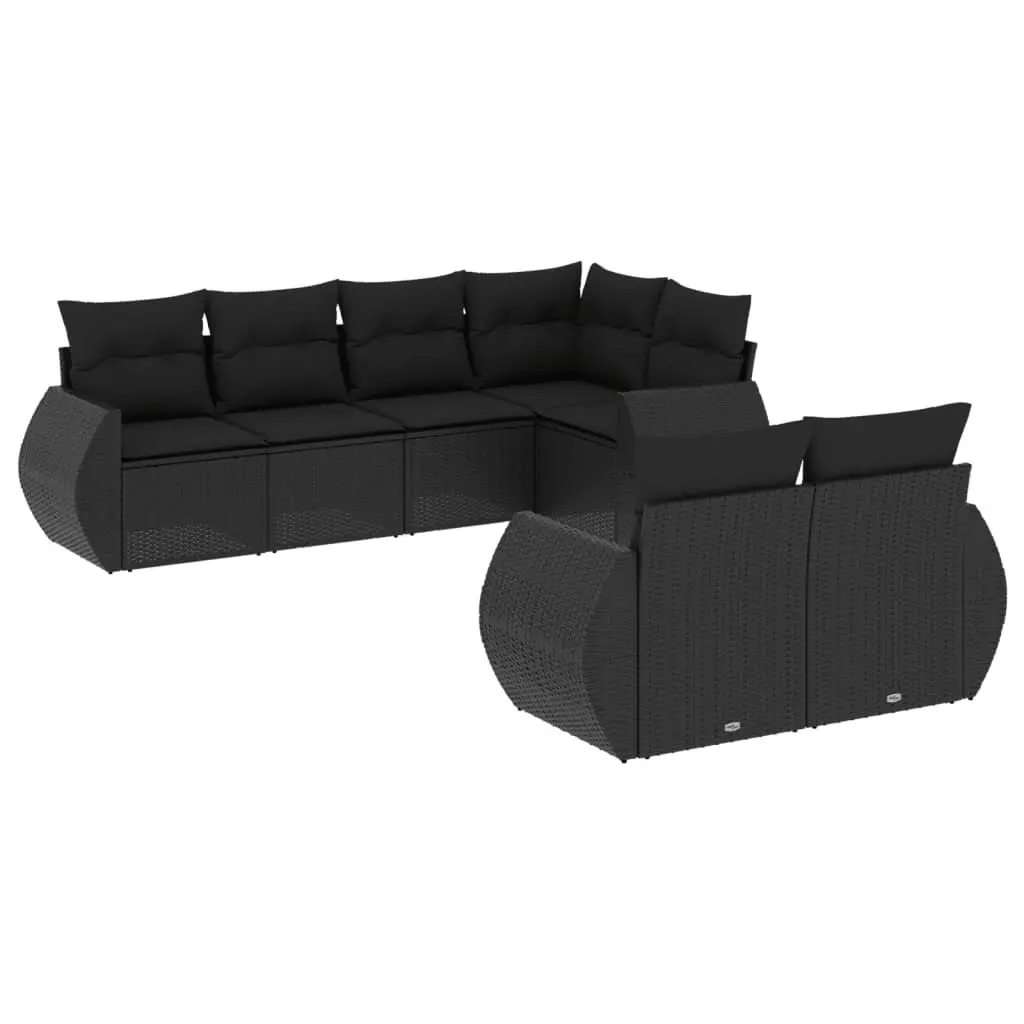 7 Piece Garden Sofa Set with Cushions Black Poly Rattan 3221604