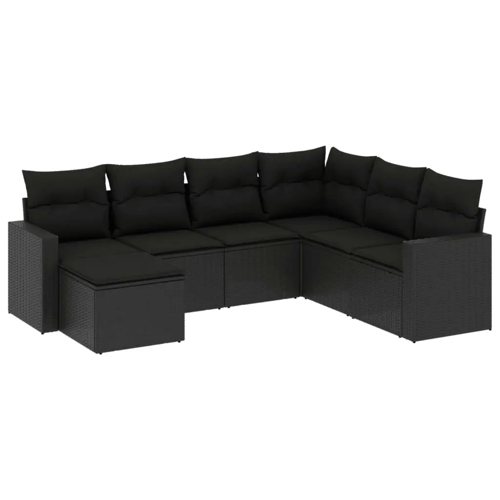 7 Piece Garden Sofa Set with Cushions Black Poly Rattan 3251632