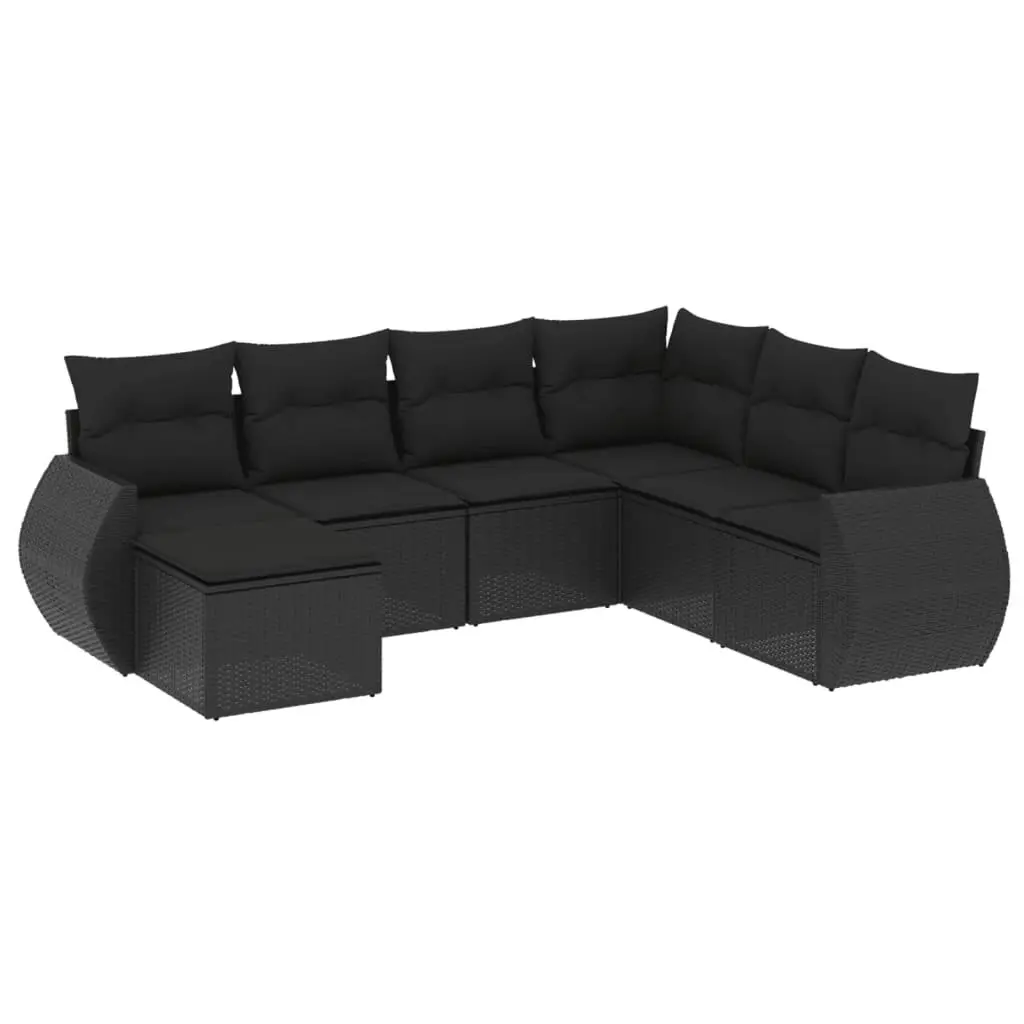 7 Piece Garden Sofa Set with Cushions Black Poly Rattan 3221694