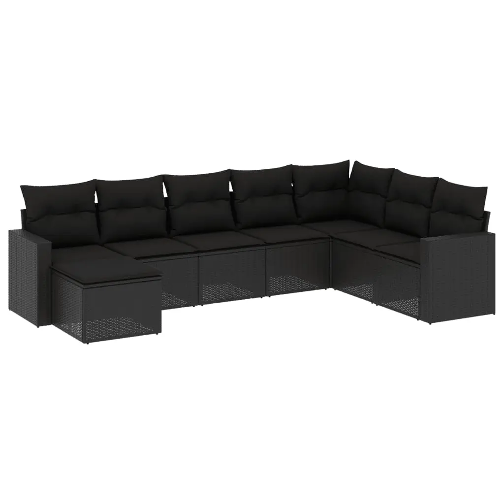 8 Piece Garden Sofa Set with Cushions Black Poly Rattan 3251692