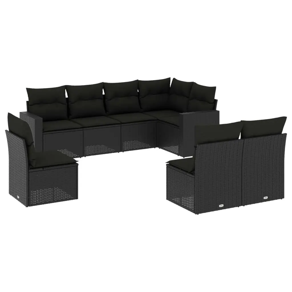 8 Piece Garden Sofa Set with Cushions Black Poly Rattan 3251402