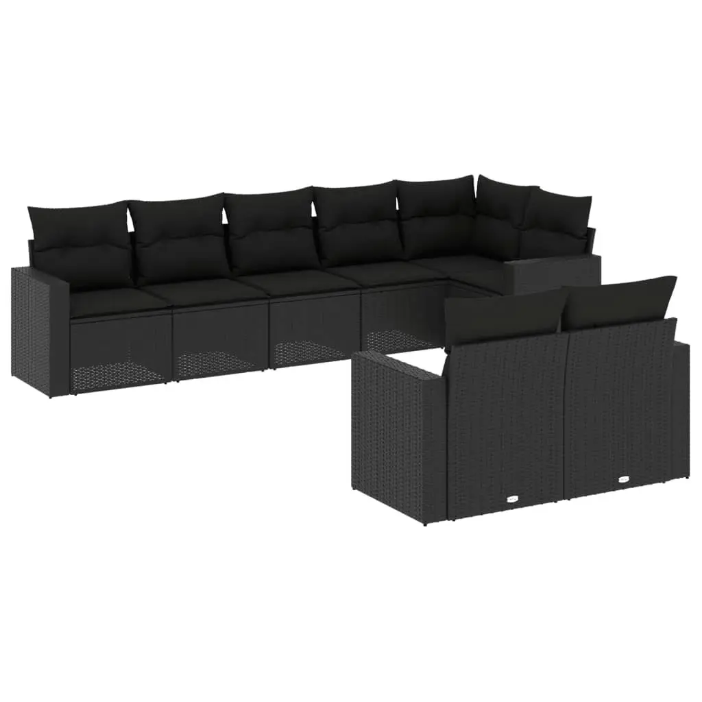 8 Piece Garden Sofa Set with Cushions Black Poly Rattan 3251552