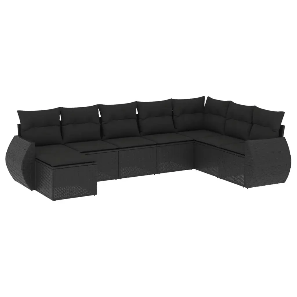 8 Piece Garden Sofa Set with Cushions Black Poly Rattan 3221754