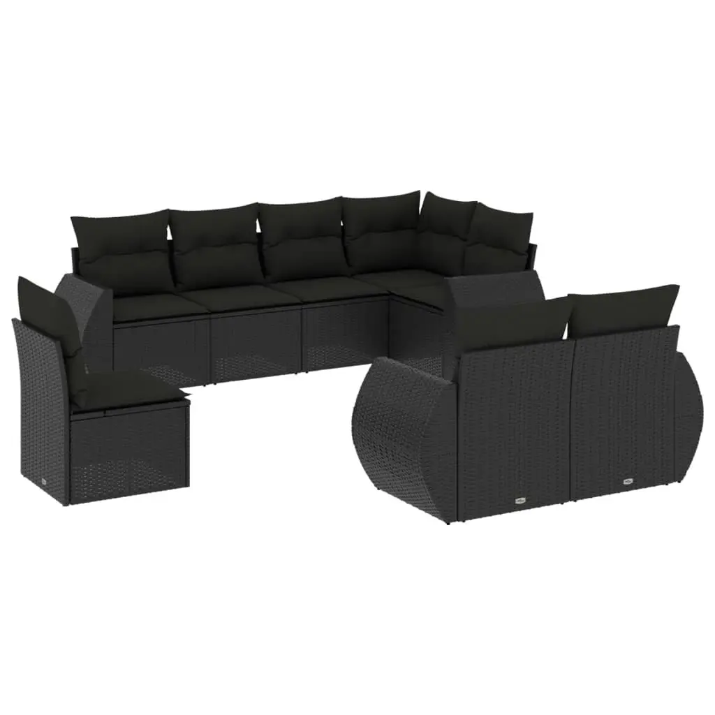 8 Piece Garden Sofa Set with Cushions Black Poly Rattan 3221634