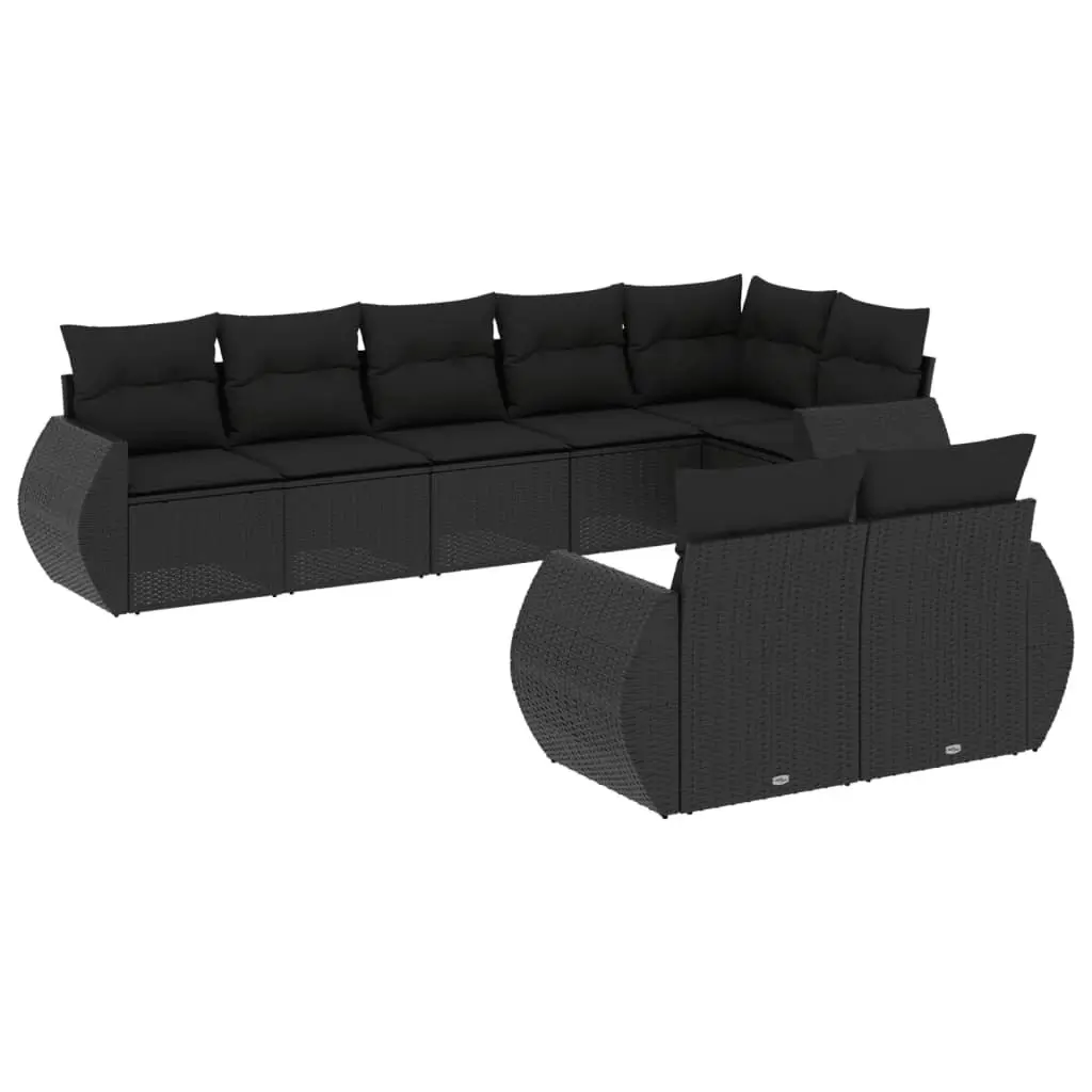 8 Piece Garden Sofa Set with Cushions Black Poly Rattan 3221614