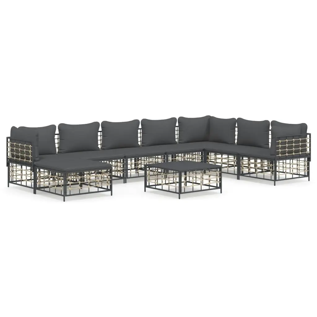 9 Piece Garden Lounge Set with Cushions Anthracite Poly Rattan 3186793