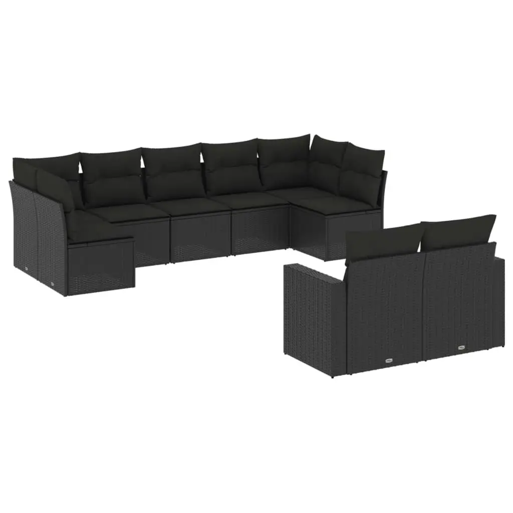 9 Piece Garden Sofa Set with Cushions Black Poly Rattan 3251752